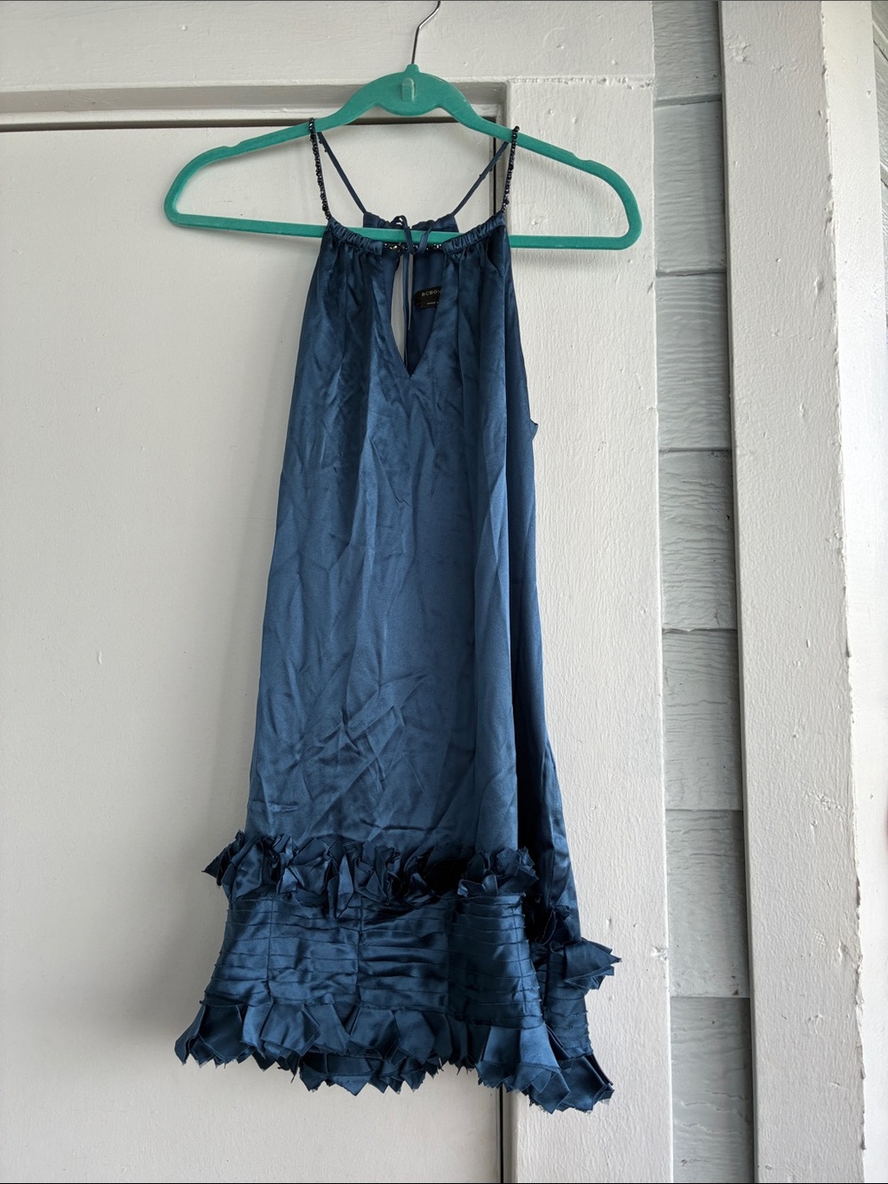 BCBGMaxAzria Deep Blue Halter Ruffle Hem Dress